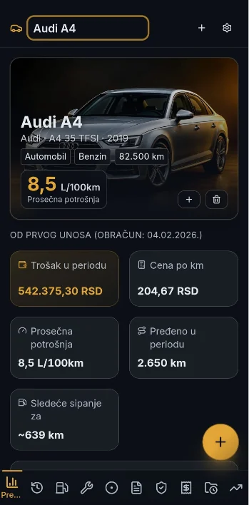Moj Auto Dnevnik — pregled vozila u aplikaciji