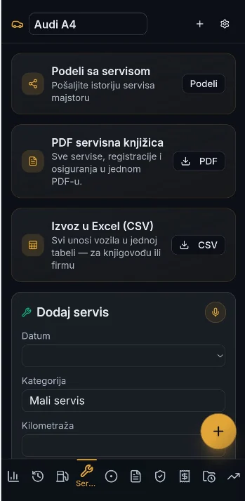 Servis i održavanje sa PDF knjižicom i CSV izvozom