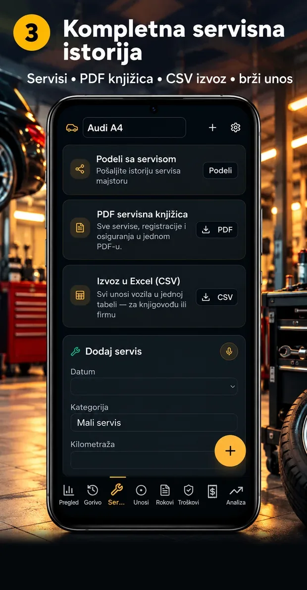 Servis: PDF knjižica, CSV izvoz i dodavanje servisa
