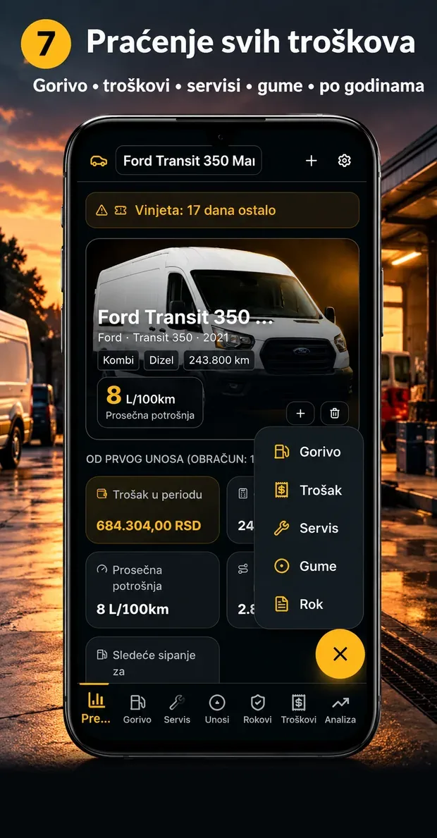 Kombi sa podsetnikom za vinjetu i brzim unosom troška